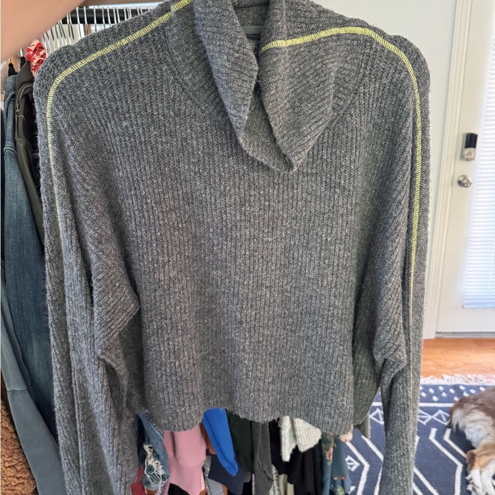 Topshop Gray Cowl Neck Sweater with Yellow Accents